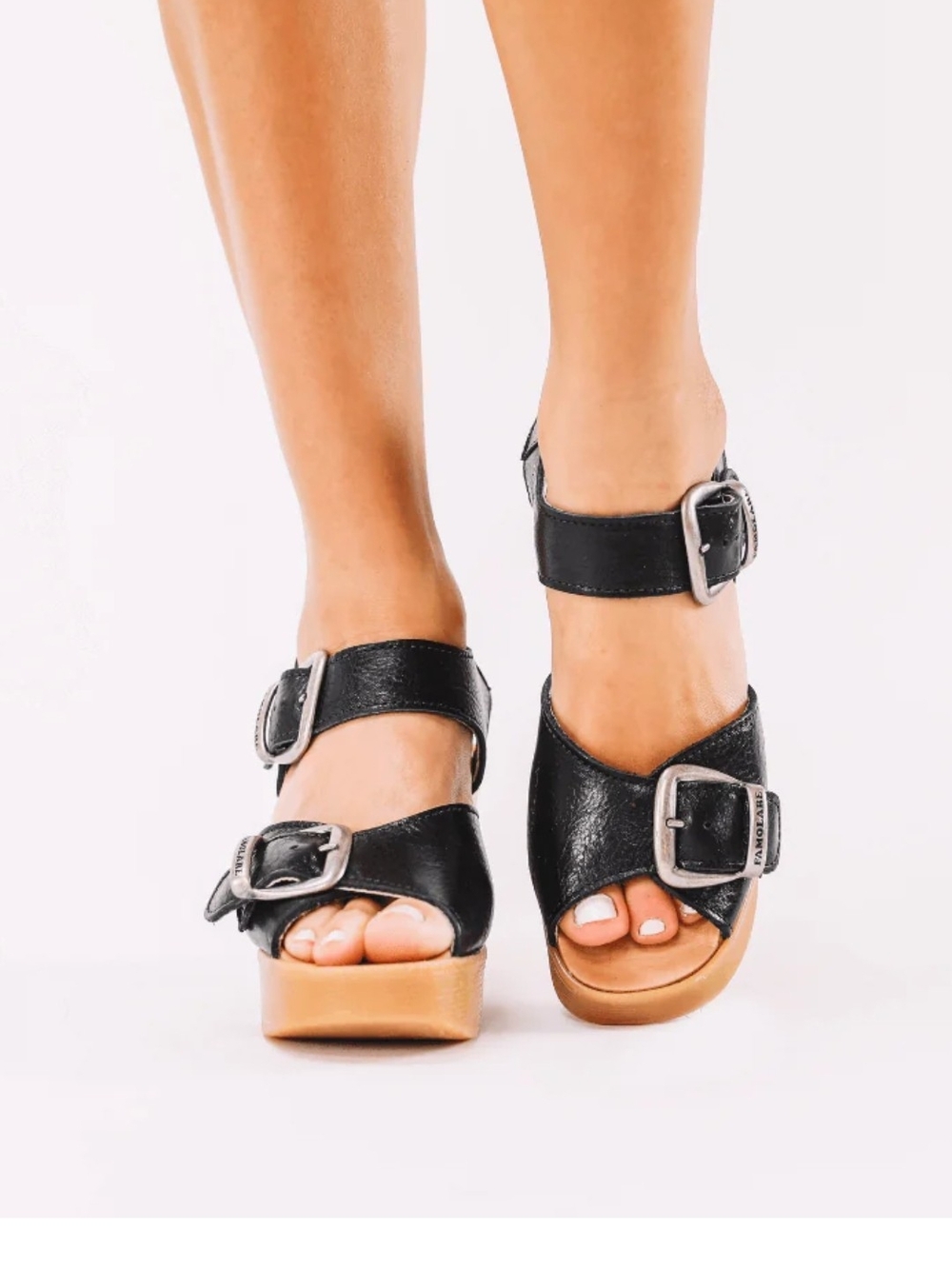 Famolare Black Leather Hi-There Wavy Sole Platform Wedge Sandals Size 11 - Picture 8 of 9